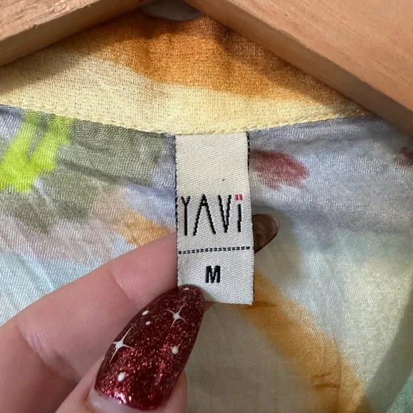 Yavi Chanderi Summer Labile Button Front Shirt in Yellow Multi Color - Size M - Picture 4 of 9